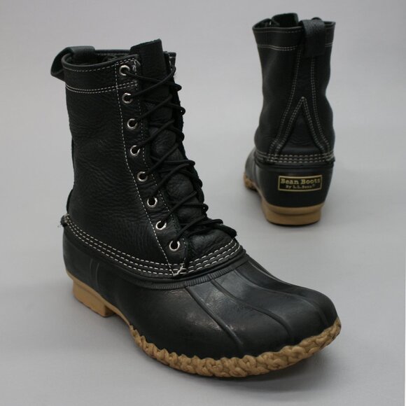Vintage LL Bean Men's 10 M Black Leather Rubber Duck Hunting Boots - Maine USA - Picture 1 of 12